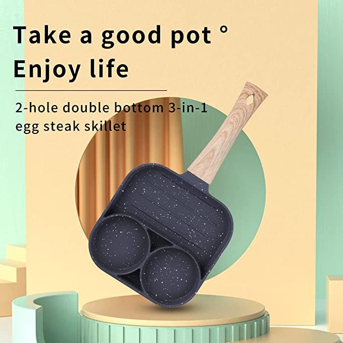 Nonstick 3-hole Omelet, Egg, Breakfast Grill Pan.