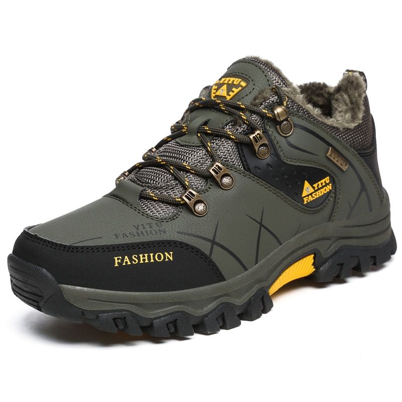 Men's Winter Boots Men's Snow Boots Winter Warm Leather Waterproof-Velvet Army Green