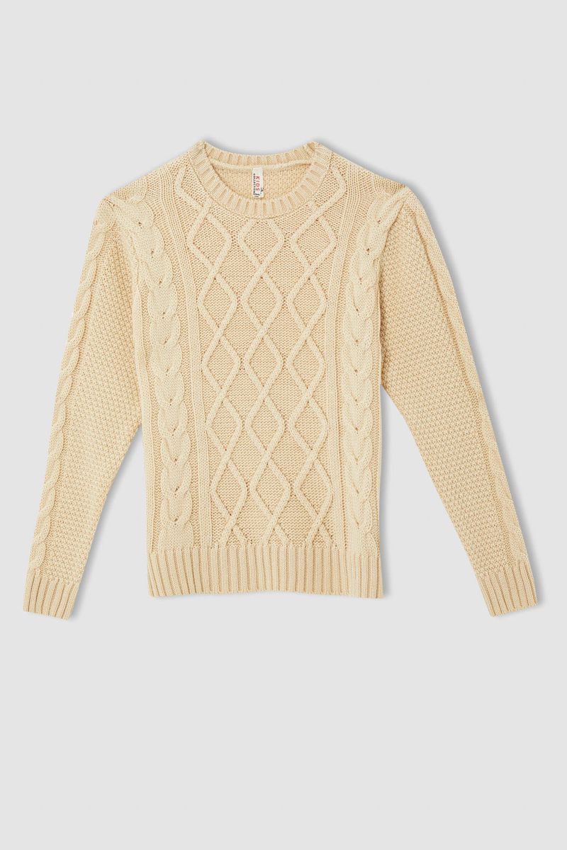 Girl - Relax Fit Crew Neck Tricot Pullover - Beige