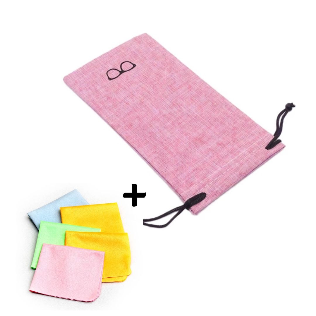 Drawstring Eyeglasses Pouch With Microfiber Cleaning Cloth