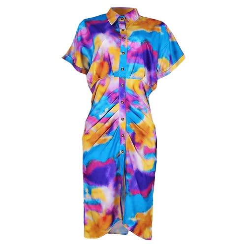 Floral Print Ruched Shirt Dress