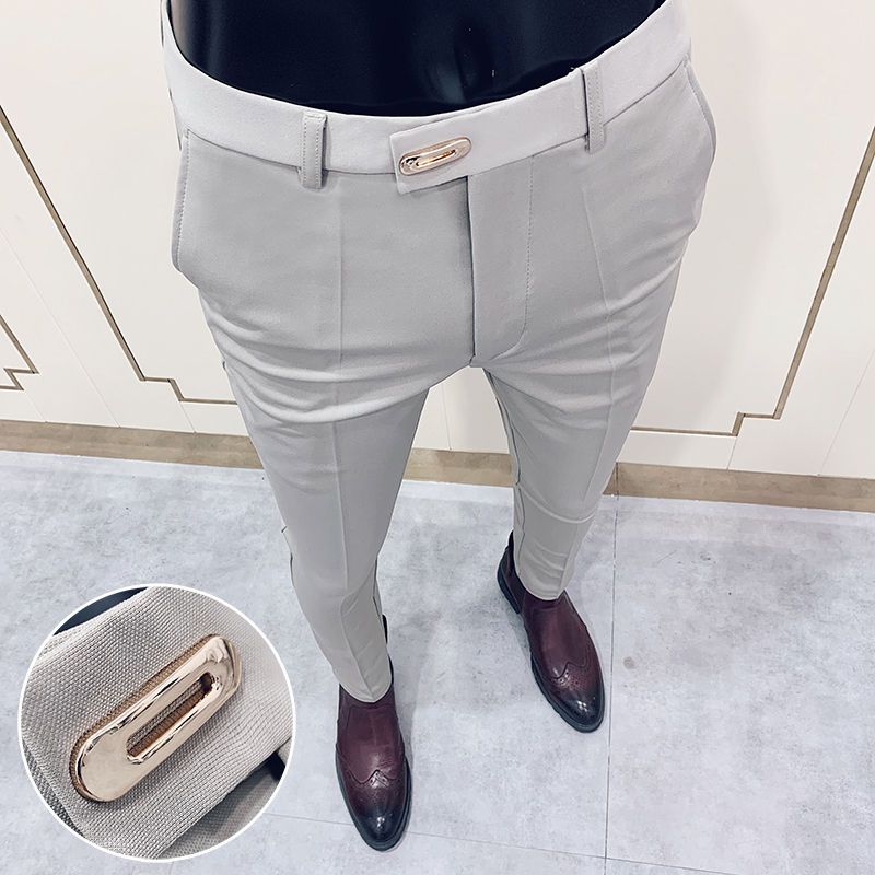 Summer Fashion Mens Pants Slim Fit Business Casual Long Trousers Office Men's