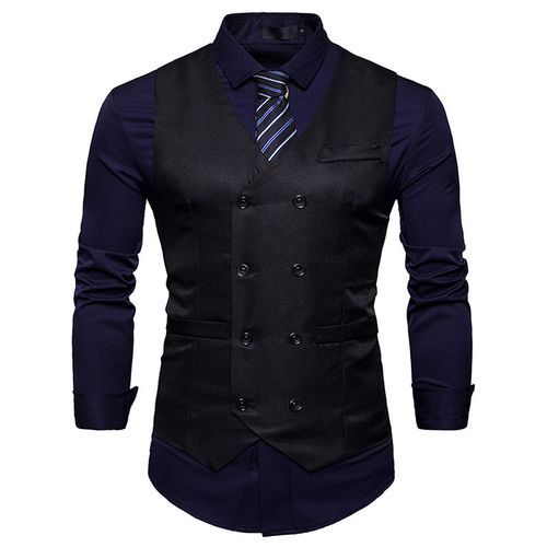 (Black)Men's Gentleman Formal Slim Fit Double Breasted Dress Suit Vests 2022 Fashion Slim Fit Men Vest Waistcoat Gilet Homme Costume ACU