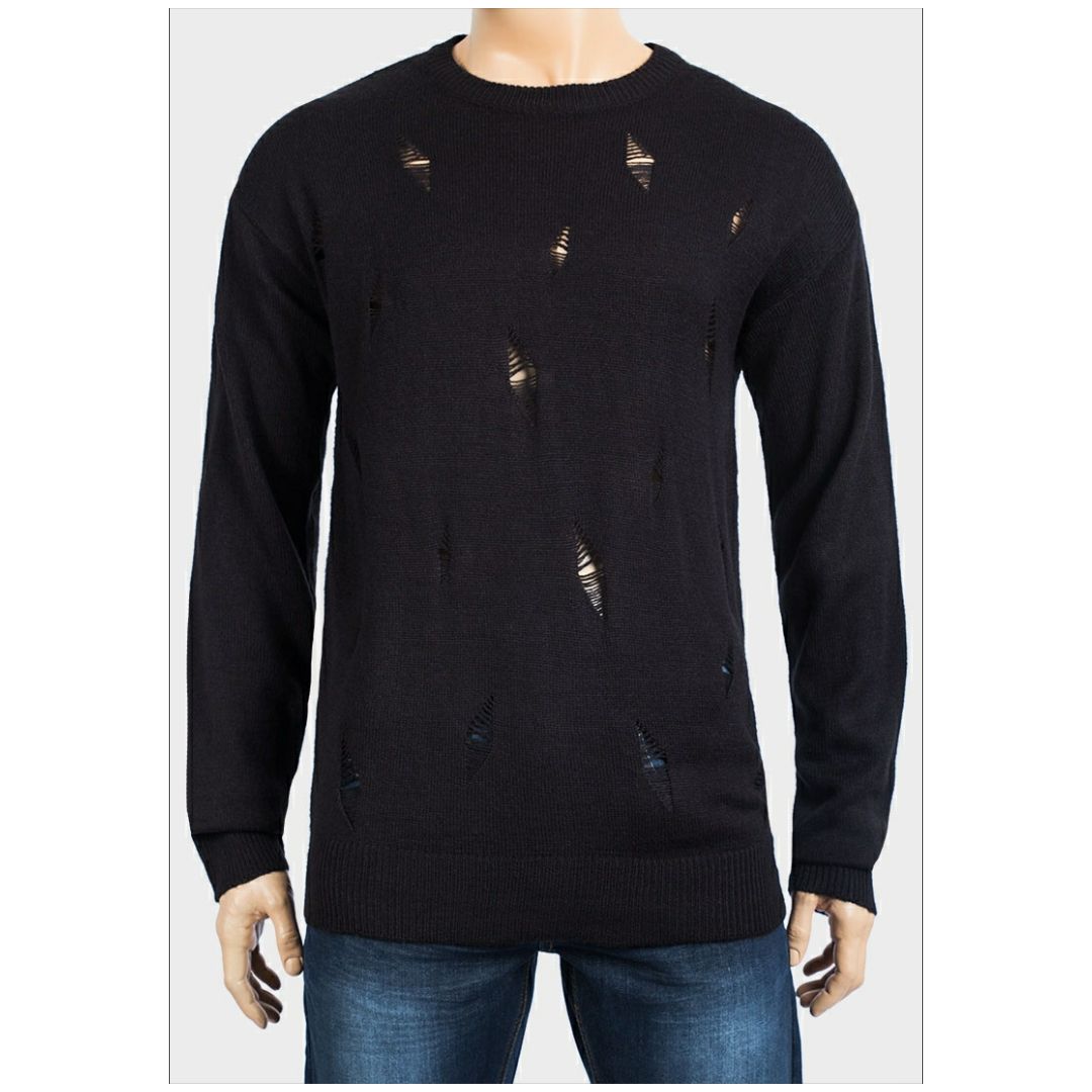 Mens Distressed Pattern Knitted Jumper