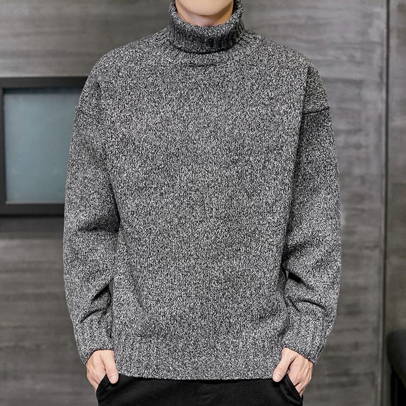 Turtleneck Men Sweater Mens Knit Pullover Sweaters Male-908dark Grey