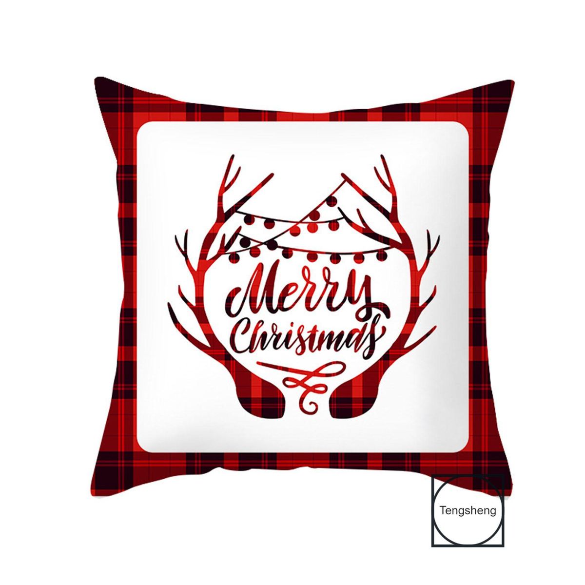 Red Plaid Christmas Pillow Case With Lovely Printed