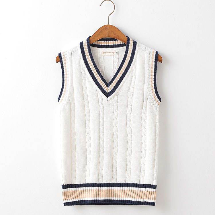 Sweater Vest Men Thicken V-neck Sleeveless Knitted Sweaters Vests Striped Retro