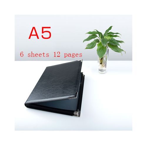 For 148x210mm Inserts Menu Book A5 Recipe Clip Price List PU Leather 6 Plastic Slots