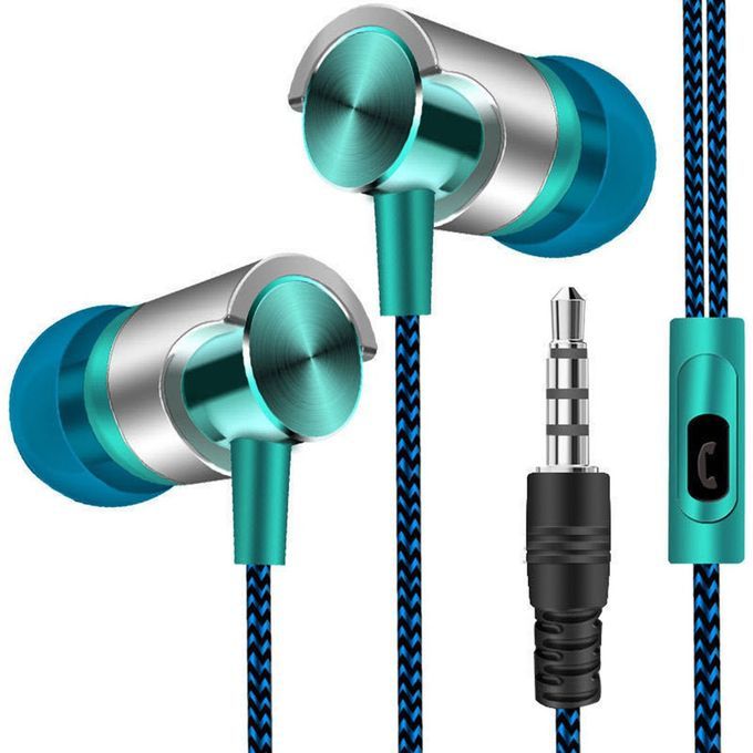 In-ear Earphones Heavy B  Nylon  Able Sturdy Earphones With Mi Rophone-blue