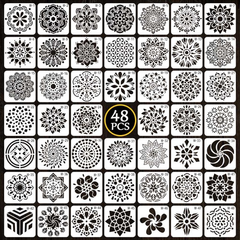 48pcs Mandala Dotted Tools Set For Painting Rock Stones Stencil Brush Drawing Pen Paint Tray Kit 48 Pcs