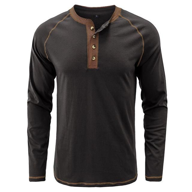 Men's Top Pure Cotton Solid Henry Neck T-shirt