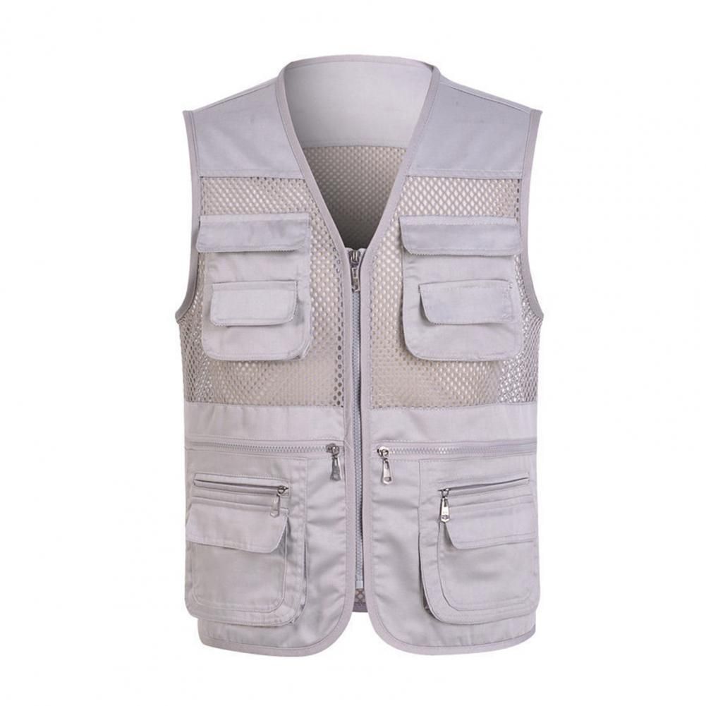 Trendy Fishing Waistcoat Male Men Vest Zippers Pure Color Net Yarn Vest Super S