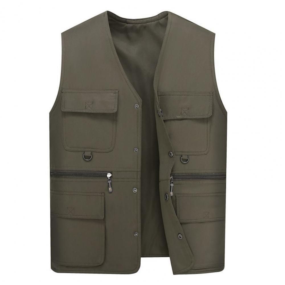 Men Cargo Vest Loose Washable Streetwear Pure Color Single Breasted Work Vest Men Vest Coat For Hiking(#Green)
