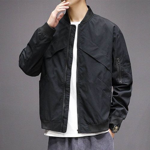Men Slim Fit Bomber Jacket(Black)
