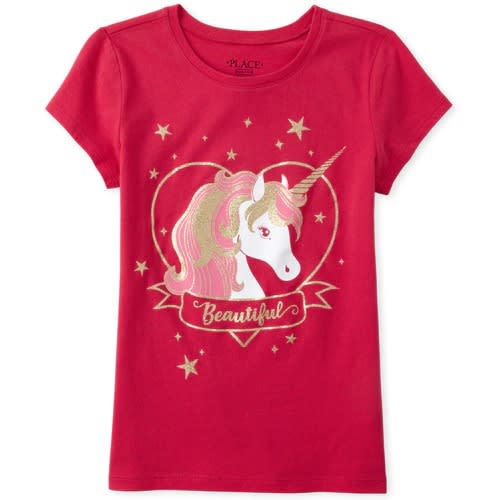 Girls Glitter Unicorn Love Top-Rosy Pink