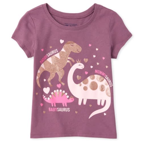 Girl's Glitter Dinosaur Family Graphic Top -Dewberry