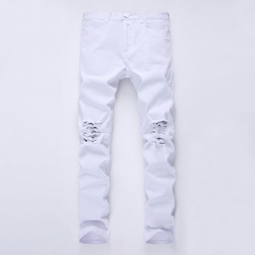Men's Fashion Ripped High Street Style Stretch Jeans-White