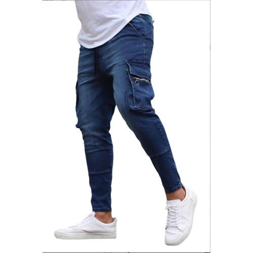 Men's Multi-pocket Stretch Jeans Zipper Decorative Overalls Jeans