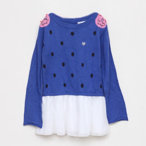 Long Sleeve Dotted  Joint Colour Sweatshirt - Blue & White