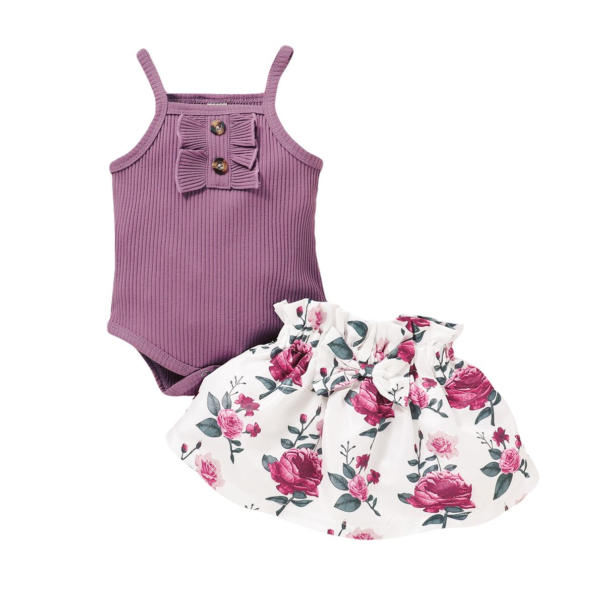 Baby Girls Summer Outfit Set Ribbed Vest With Shorts -Purple