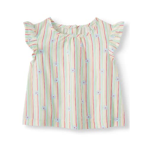 Baby Girl Stripes & Flower Flutter Sleeve Top