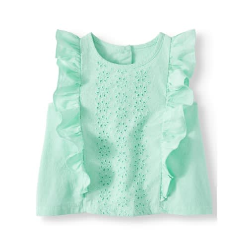 Baby Girl Eyelet Ruffle Top - Mint Green