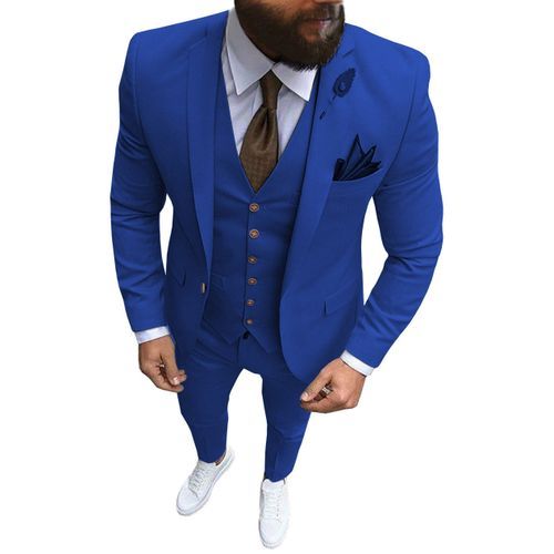 Men Suits Slim Fit Casual Business Or Wedding Groomsmen (Blazer+Pants+Vest) Royal Blue