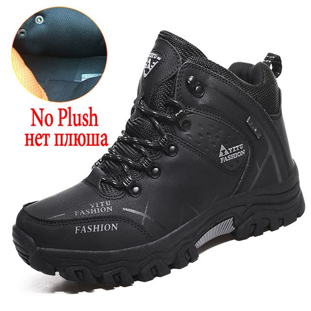 Brand Men's Boots Winter Men's Snow Boots Waterproof Leather Outdoor Men's Hiking Boots Designer Ankle Boots Zapatos De Hombre-No Fur Black