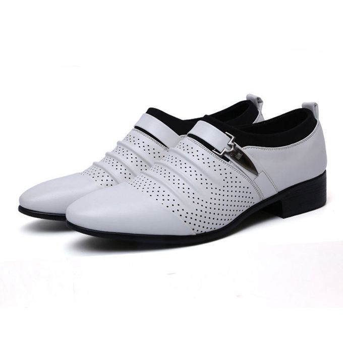 Men's Hollow Breathable Leather Shoes - White