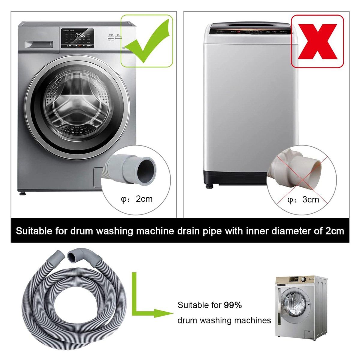 Washing Machine Hose Drain Hose Washing Machine 2.5M Drain Hose Extension for Washing Machines Dishwashers Dryers