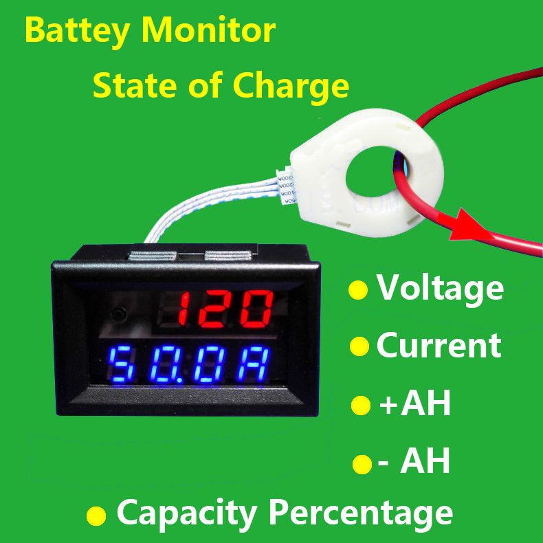 400A 200A 100A 50A Hall Coulomb Meter Battery Monitor Voltage Current Charging Discharge Capacity 12v 24v 36v 48v DC Car Solar-200A
