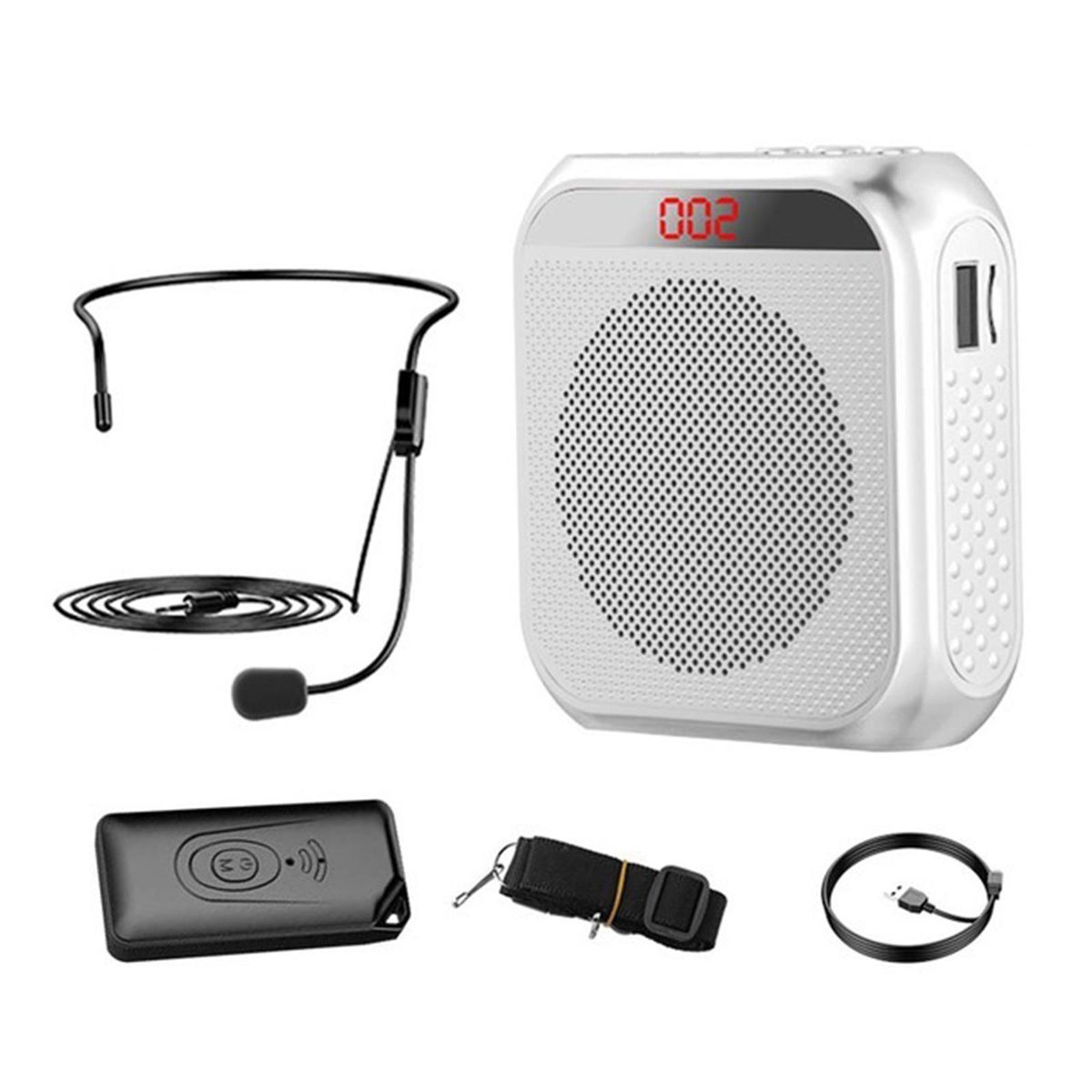 2200mAh Voice Amplifier Megaphone Booster Speaker W/Mic Headset White