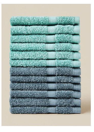 Face Towel Set - 12-Piece, Aegean Blue/Mint Blue