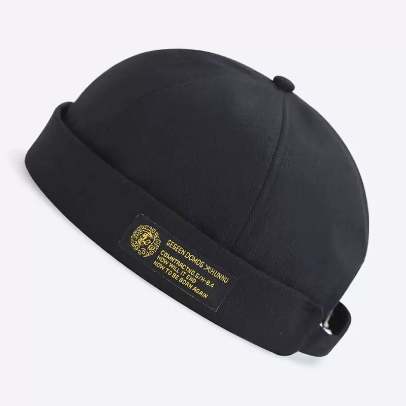 (black)Brimless Hat Retro Skullcap Rolled Cuff Beanie Docker Cap Watch Cap Bald Cap With Adjus XXA