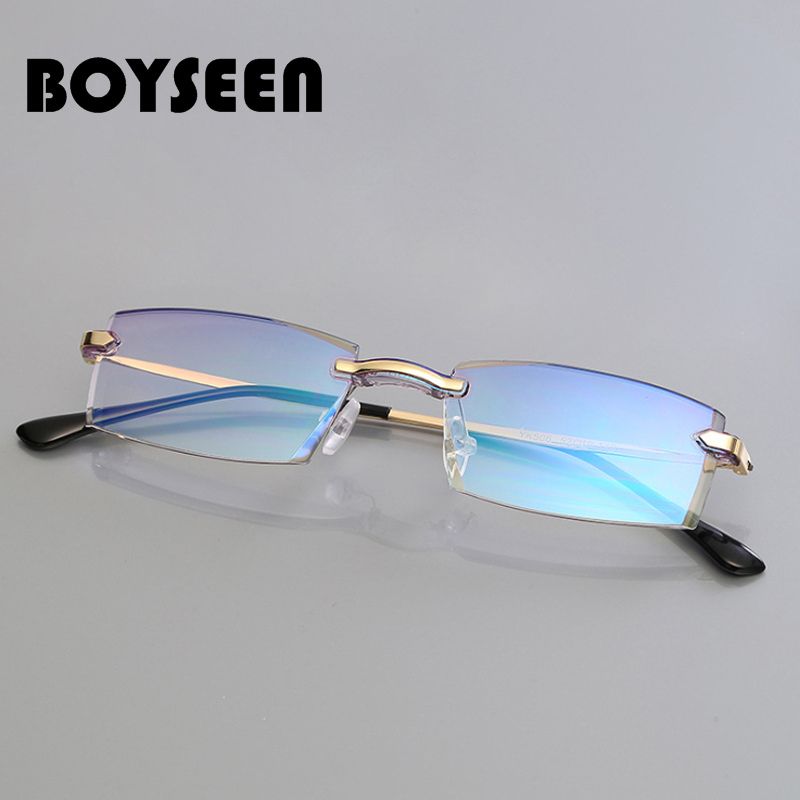 BOYSEEN New Frameless Diamond Cut Edge Myopia Anti-blue Light Blue Film Integrated Men's Glasses 506