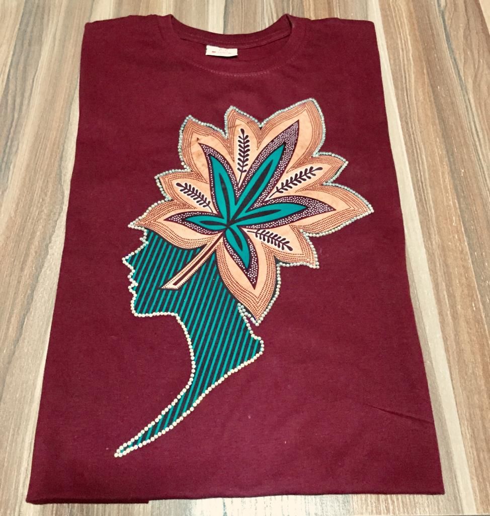Ankara And Rhinestoned Design Unisex T-shirt - Wine Color