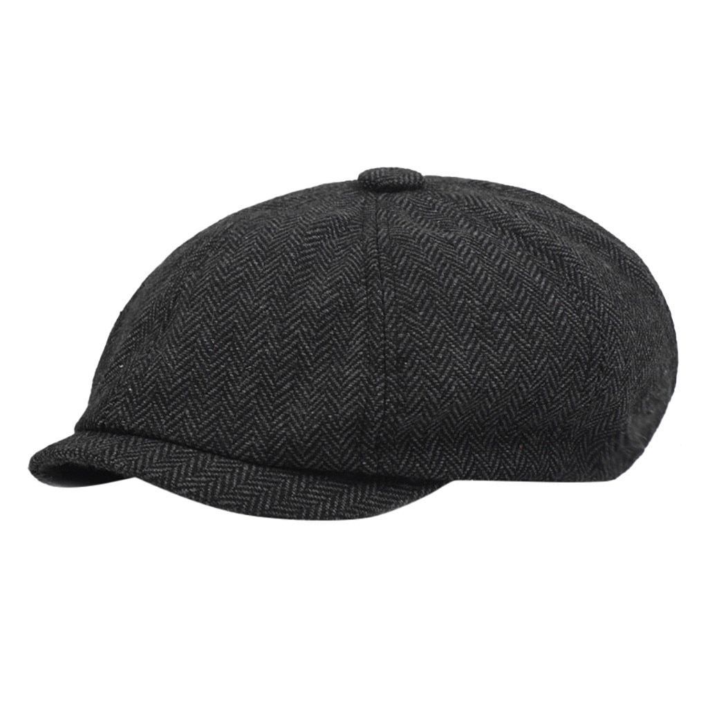 Black Beret Herringbone Cap Newsboy Baker Boy Tweed Flat Cap Mens Gatsby Hat
