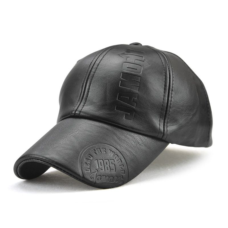 Pu Leather Baseball Cap Man Hat Adjustable Visor Male Bone Leather Father Hats