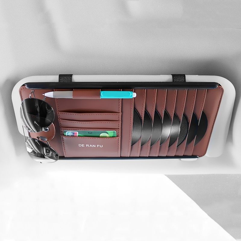 DERANFU Car Sun Visor Storage CD Clip Glasses Clip(Brown)