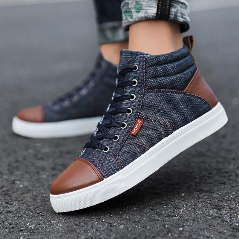 Size(39-47) Plus size men's high top casual sneakers Blue