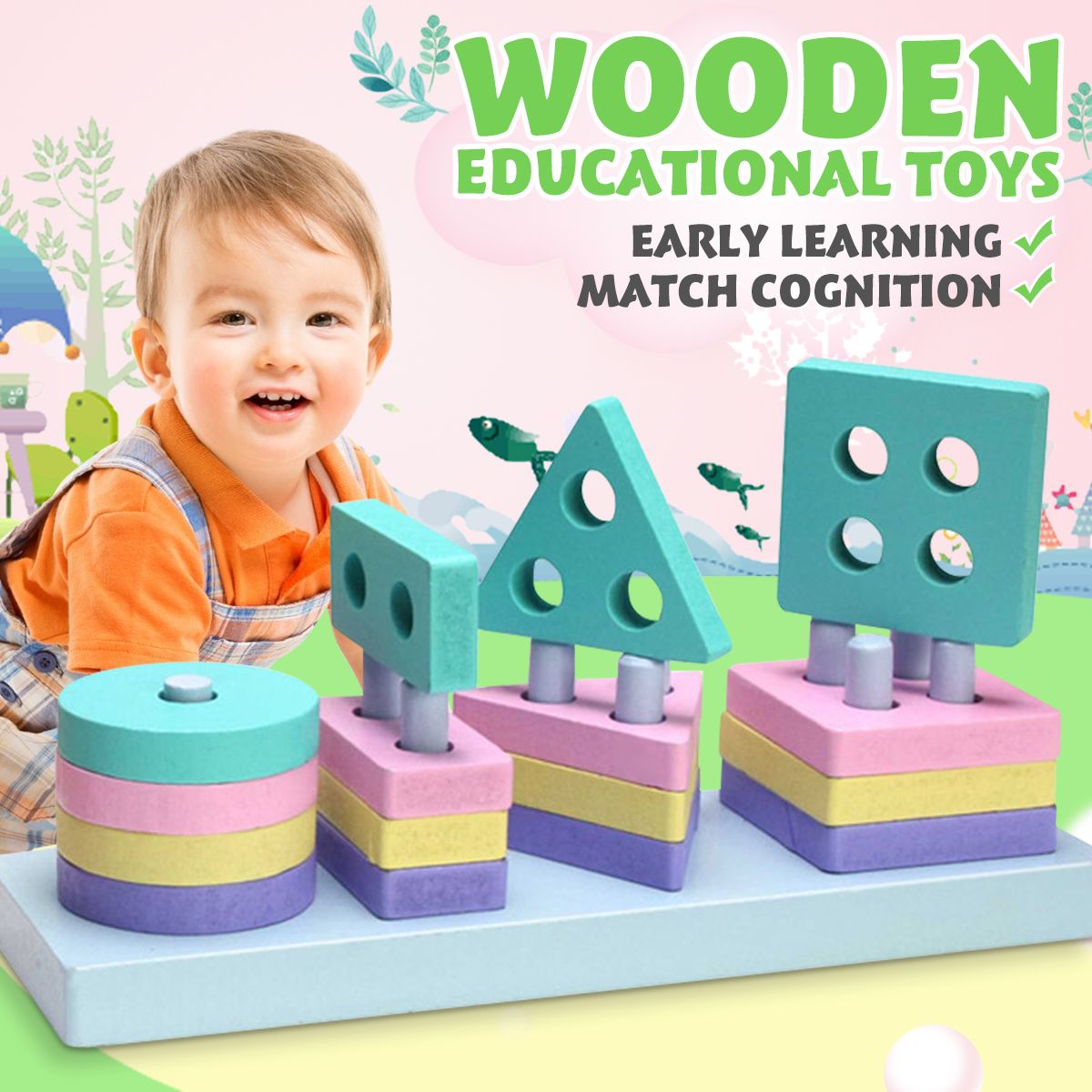 Wooden Building Blocks Early Learning Educational Toys Shape Match