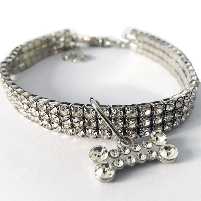 Mini Pet Dog Necklace Shiny Crystal Rhinestones Chocker Collars Jewelry White