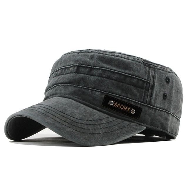 Casual Washed Cotton Flat Top Military Cadet Unique Vintage