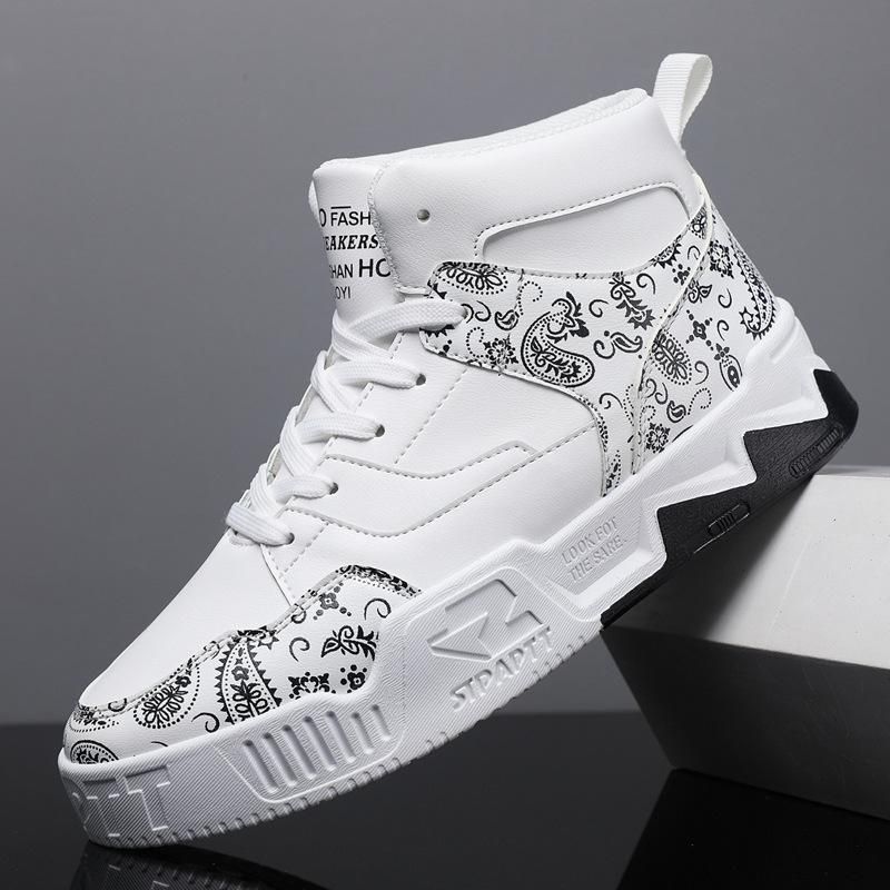 Men's skate shoes high top height increasing shoes White
