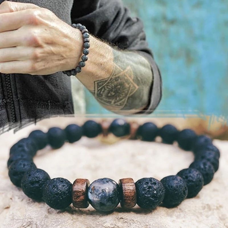 Men's Retro Volcanic Stone Yoga Bracelet
