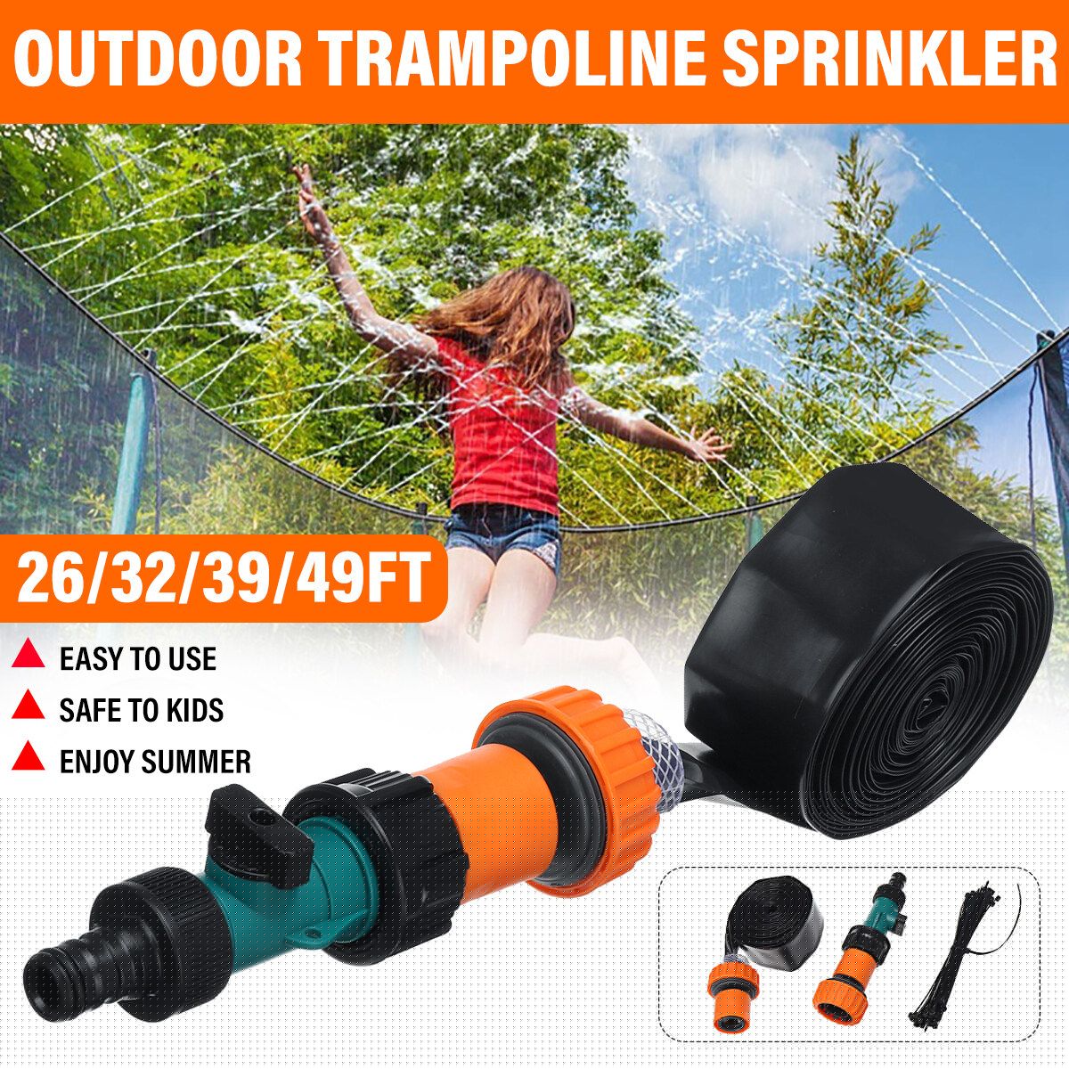 8/10/12/15m Outdoor Trampoline Sprinkler Spray Hose Kids Backyard Pool Playing 15M