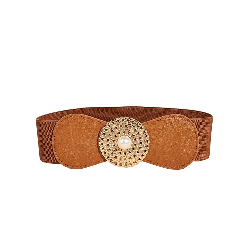 Women Waist Fashion Belt With Metal Buckle - Brown