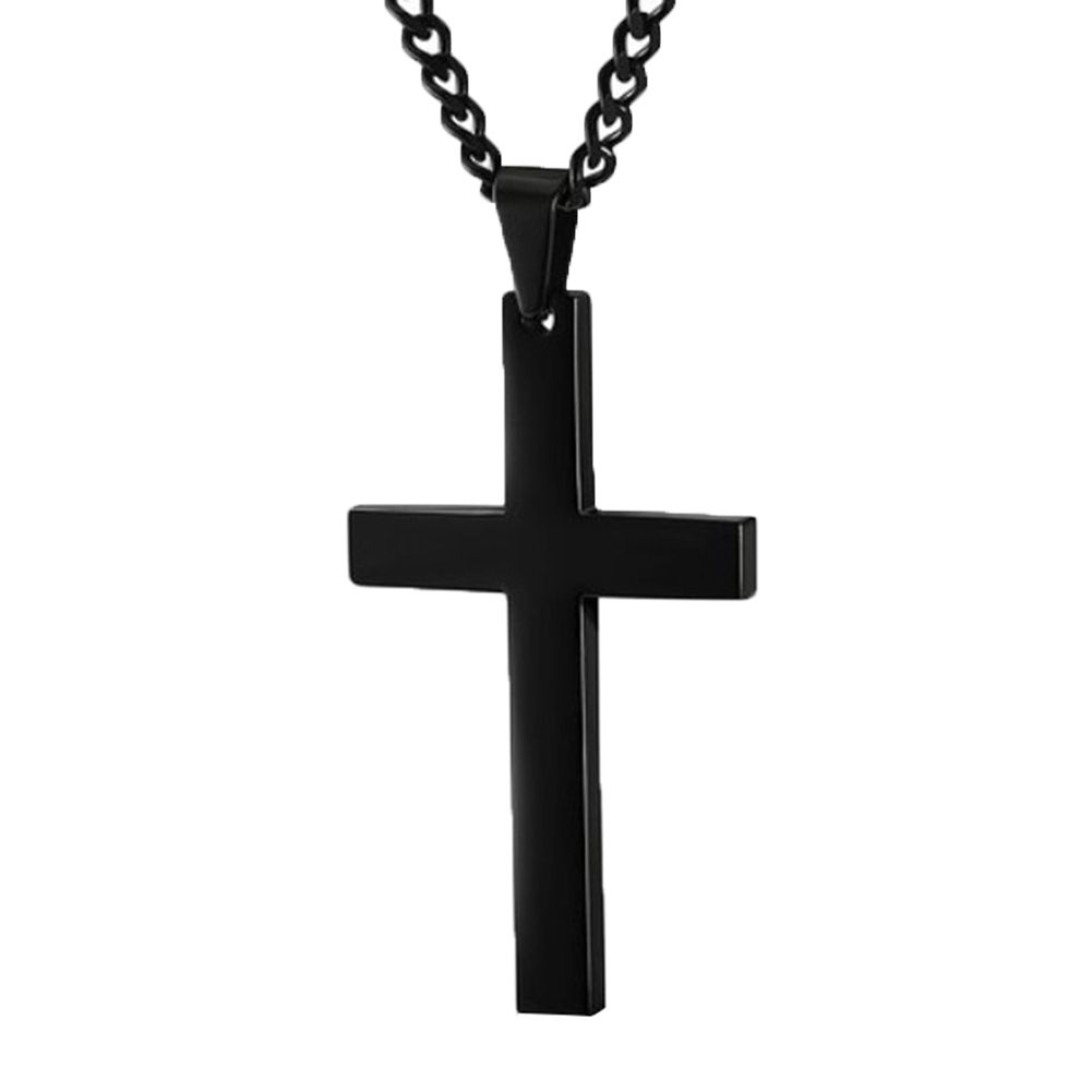 Fashion Men Simple Cross Pendant Alloy Necklace Chain-Black
