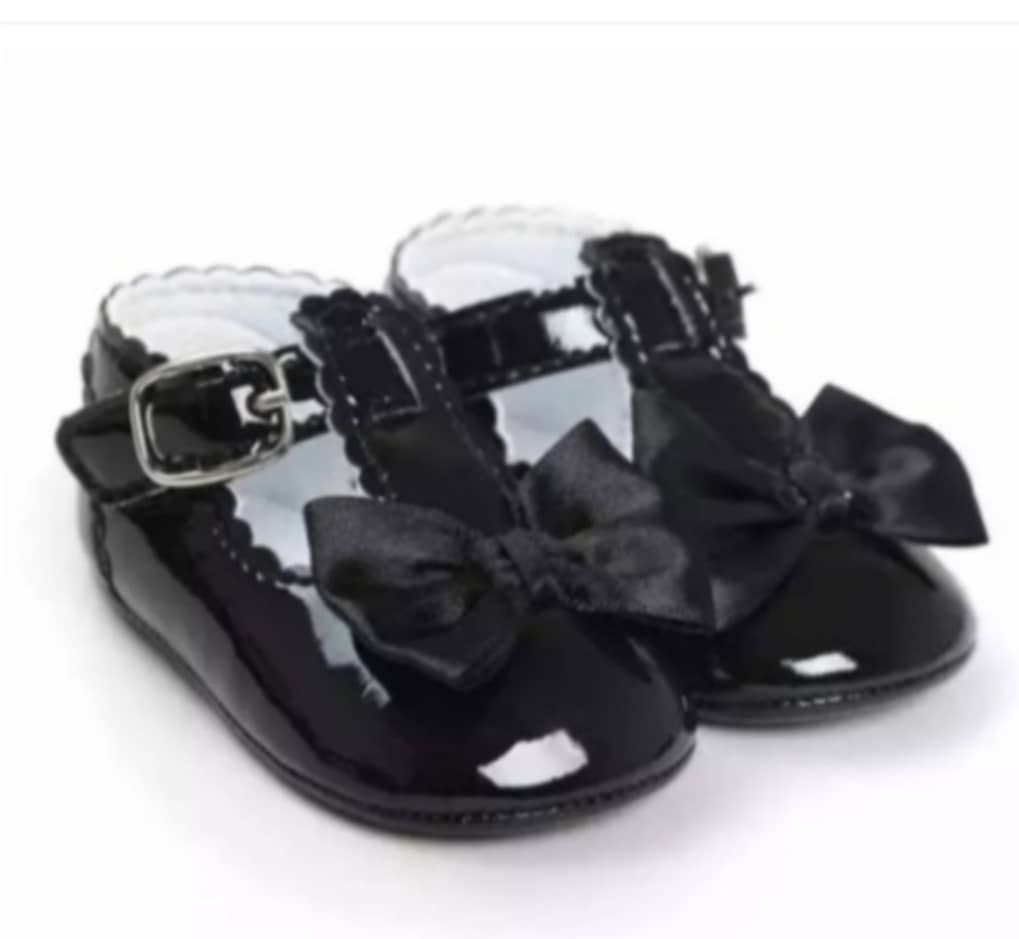 Newborn Baby Girls Party T-Bar Bowknot Shoes - Black