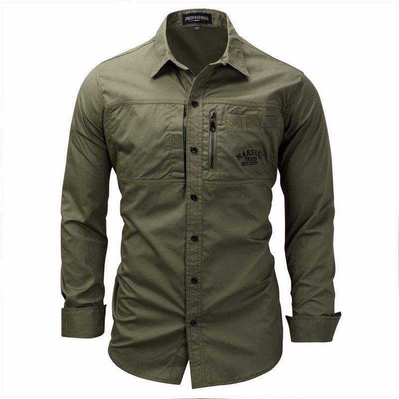 Men's Long Sleeve 100% Cotton Field Shirt - Green